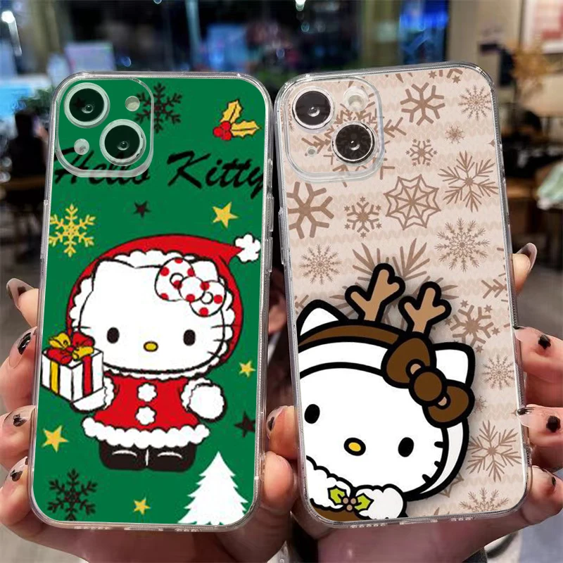 

Merry Christmas Hello Kitty For iPhone 13 12 Pro Max Mini 11 Pro X XR XS Max 6 6S 7 8 Plus Se2 Clear Phone Case Funda Coque