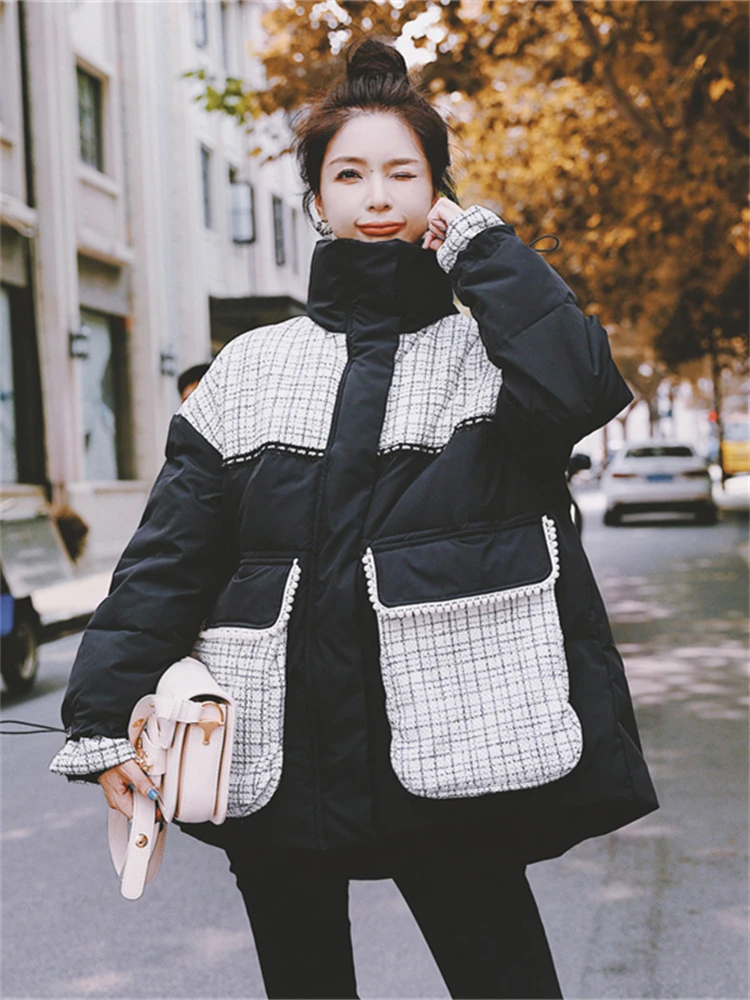 

Модная комбинированная теплая утепленная куртка с хлопковой подкладкой, верхняя одежда, парки 2022, зимнее женское свободное повседневное пальто в Корейском стиле для женщин 5977