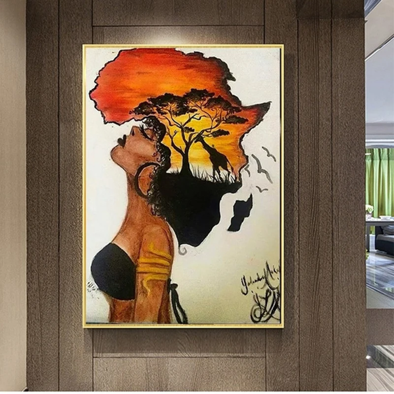 

Classical African Woman Paintings Abstract Sunset Landscape Wall Art Canvas Prints and Posters Pictures Home Decor