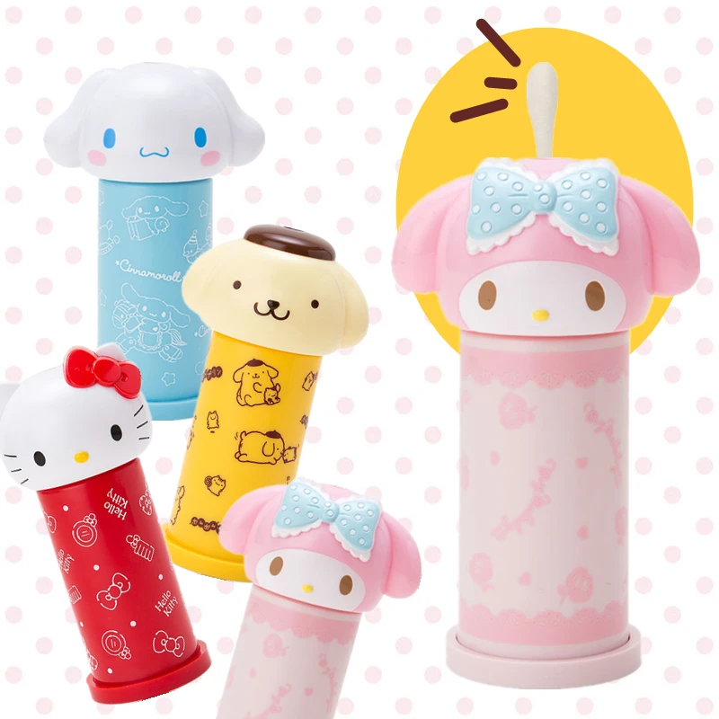 

Kawaii Sanrio, Hello Kitty My Melody Cinnamoroll ватный тампон, настольный контейнер для хранения мелочей, пластиковый ватный тампон
