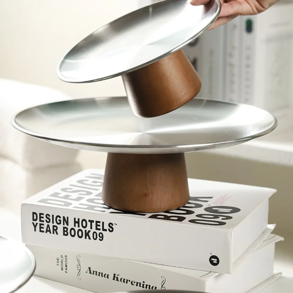 Стальная тарелка Nerhua с деревянным основанием в корейском стиле для фруктов и