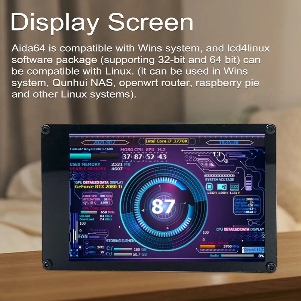 

3.5inch Display Screen High Quality Plastic IPS Full Viewing Angle Dual USB Port Aida64 Mini Display Screen With Charging Cable