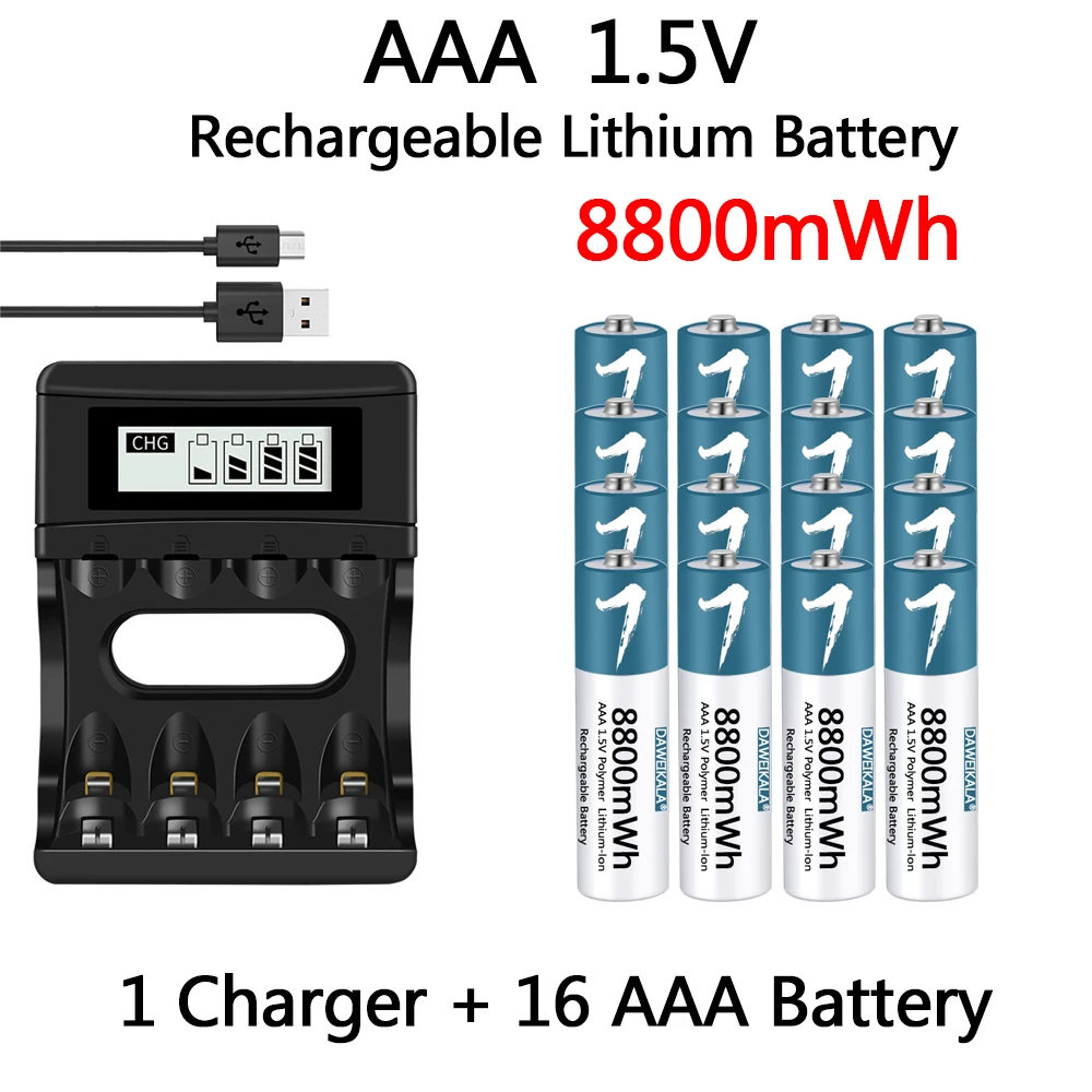

AAA Battery 1.5V Rechargeable Polymer Lithium-ion Battery AAA Battery for remote control mouse Electric toy with USB charger