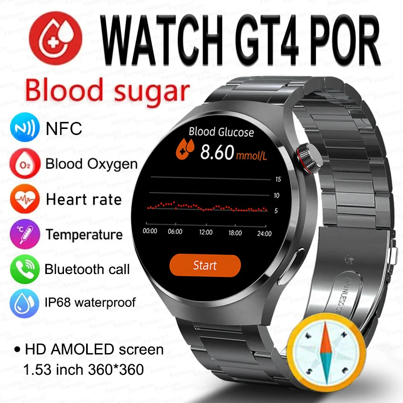 

For Huawei Xiaomi IOS NFC Smart Watch Men GPS Sport Tracker 1.53" HD Screen Heart Rate Blood Sugar BT Call SmartWatch 2023 New