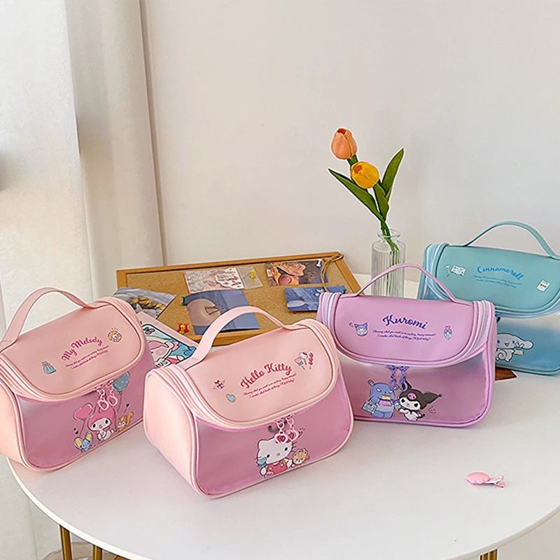

Kawaii Sanrios Hellokittys Kuromi Mymelody Cinnamoroll Косметичка женская Портативная сумка для хранения милые Аниме Игрушки для девочек