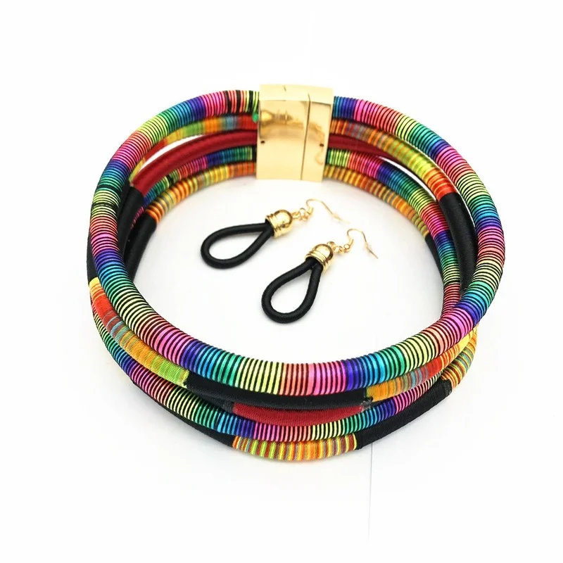 2022 Rope Necklace Earrings Set Jewelry Colorful Choker Chain Drop Earring Accesories for Girls Gifts |