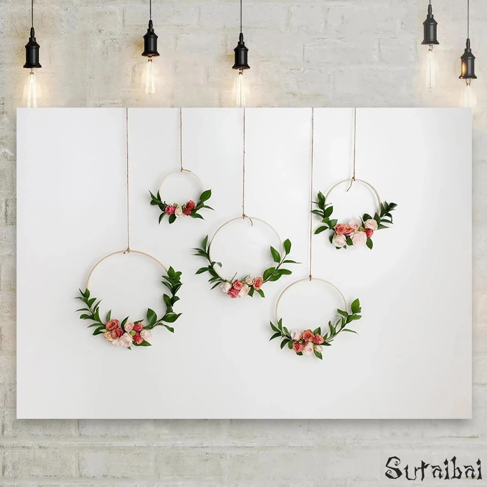 

Boho Theme Photography Background Bohemian Wreath Flowers Leaves Girls 1st Birthday Party Cake Smash Decor Backdrop Photo Studio