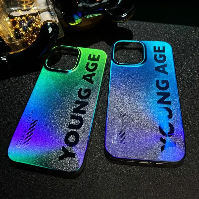 

New 2023 Teal Laser CD Aurora English Apple 12 13 14plus Phone Case 13pro Full Set 14pro 13promax Moisture-proof Hard Case