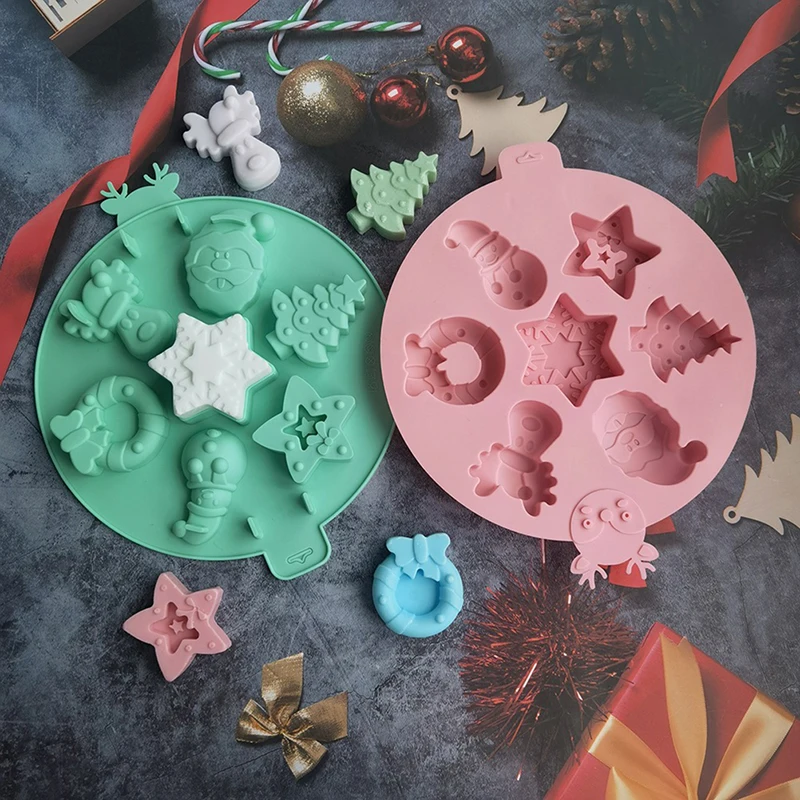 

Snowman Snowflakes Christmas Tree Stockings Bells Chocolate Party Cake Decorating Tools DIY Silicone Mold Gumpaste