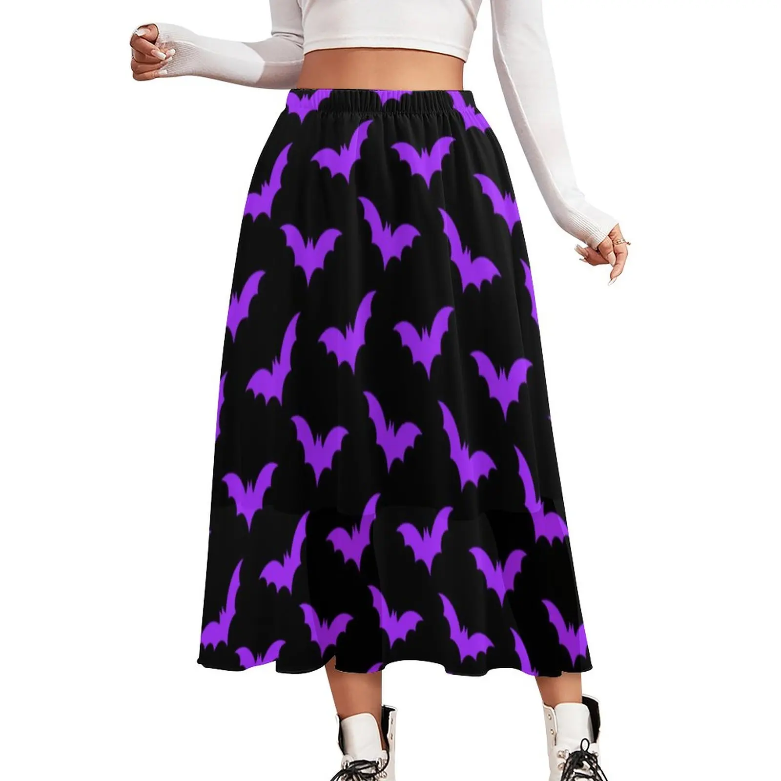 

Halloween Chiffon Skirt Black and Purple Bats Street Fashion Casual Skirts Women Cute A-line Skirt Custom Bottoms Birthday Gift