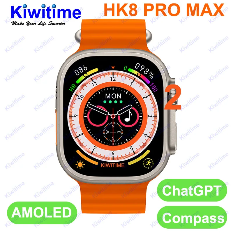 

2023 KIWITIME HK8 Pro Max 2 ChatGPT Smart Watch IWO Series 8 Ultra 49mm 2.12" AMOLED Compass Blood Oxygen Monitor Men Smartwatch