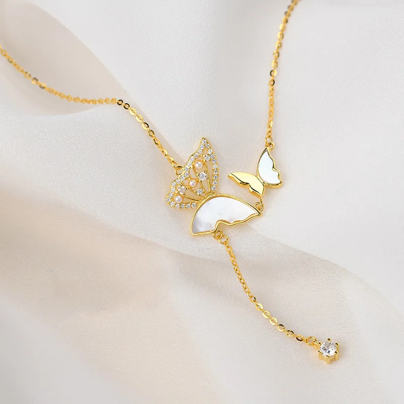 

925 Sterling Silver Butterfly Tassel Necklace Clavicle Chain for Women Fine Jewelry Wedding Gift Accessories Summer Pendant