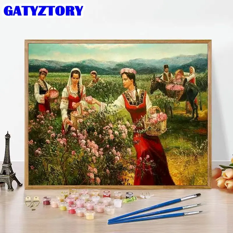 

GATYZTORY Painting By Numbers Women Pick Flowers Diy Room Wall Art Pictures By Number Home Decoration Gift 50x65cm