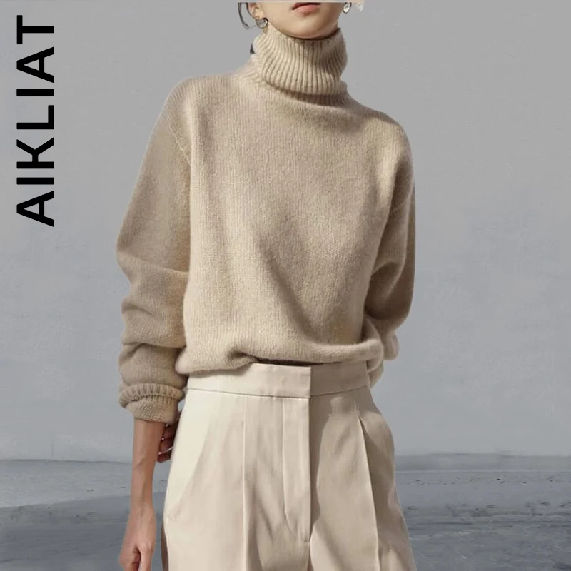 

Aikliat Women Sweater New Knitted Sexy Leisure Jumper Knit Sweater Girl Soft Sweaters Ladies Pullovers Female