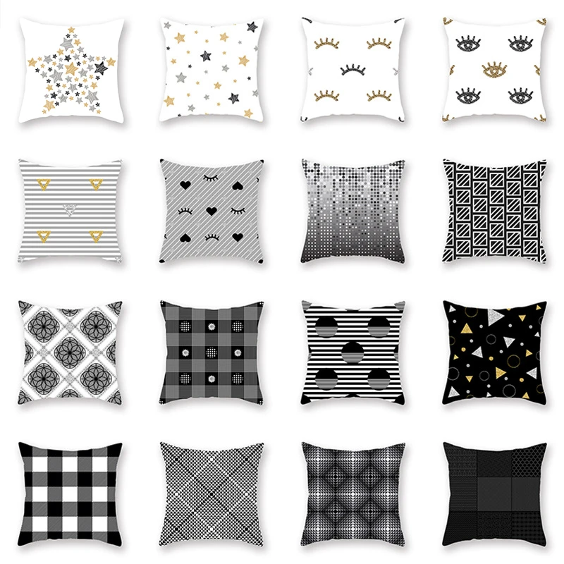 

45X45CM Geometric Print Peach Skin Pillowcase Star Stripe Print Car Office Sofa Pillowcase