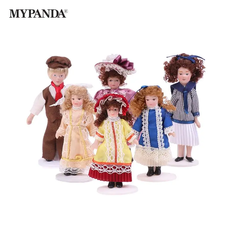 1Set 1:12 Dollhouse Miniature Doll Model with Bracket Retro Porcelain Doll Pretty Girl Victorian Doll For Dollhouse Home Decor