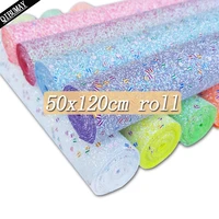 qibu 50x120cm rainbow chunky glitter fabric roll big size faux leather material crafts bag shoe making diy hairbow accessories