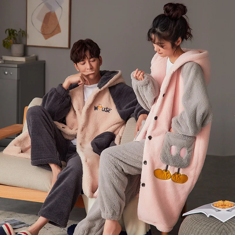 Men's And Women's Flannel Warm Pajamas Coral Fleece Sleepwear Thickened Loungewear Autumn And Winter Pajamas Sets Home Wear