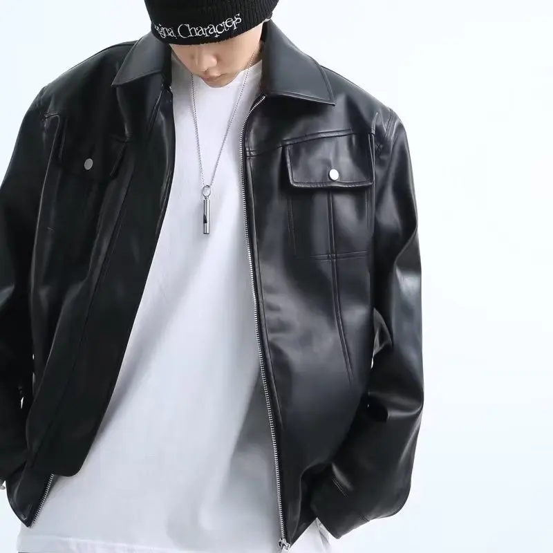 Мужская куртка из искусственной кожи в японском стиле Харадзюку мотоциклетные