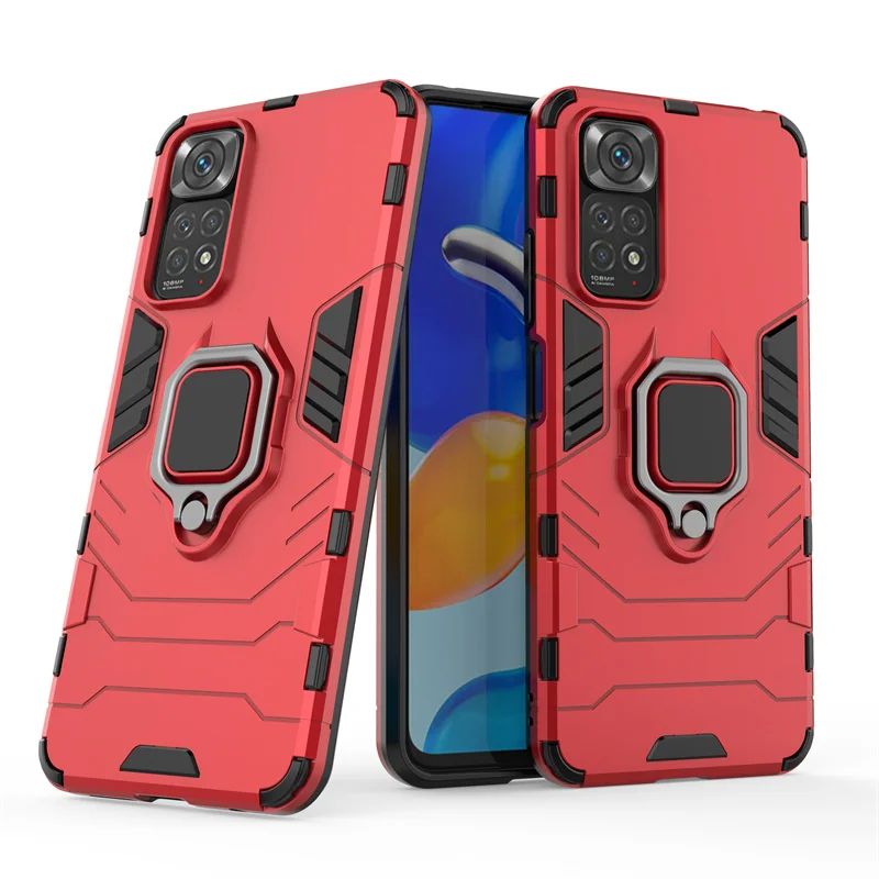 Holder Cover For Xiaomi Redmi Note 11 Case For Redmi Note 11 Capas PC Bumper Shockproof Magnetic Cover For Redmi Note 11 Fundas