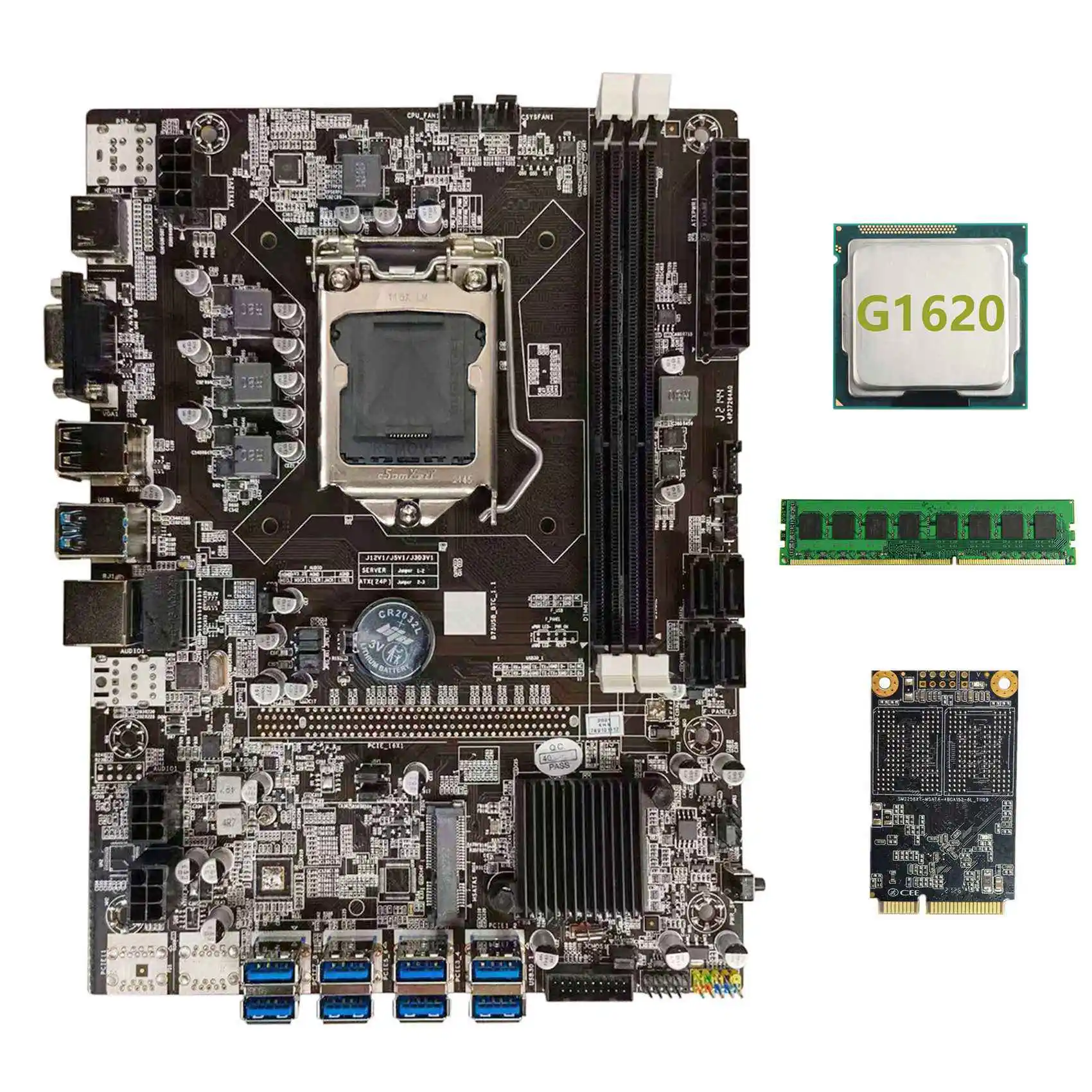 

Материнская плата B75 USB BTC для майнинга + процессор G1620 + DDR3 4 Гб 1600 МГц ОЗУ + 128G MSATA SSD LGA1155 8xpcie к USB B75 BTC материнская плата