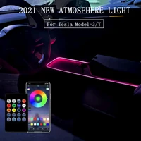 for 2021 tesla model 3 y interior car neon lights center console dashboard light ambient lighting app control led strip lights