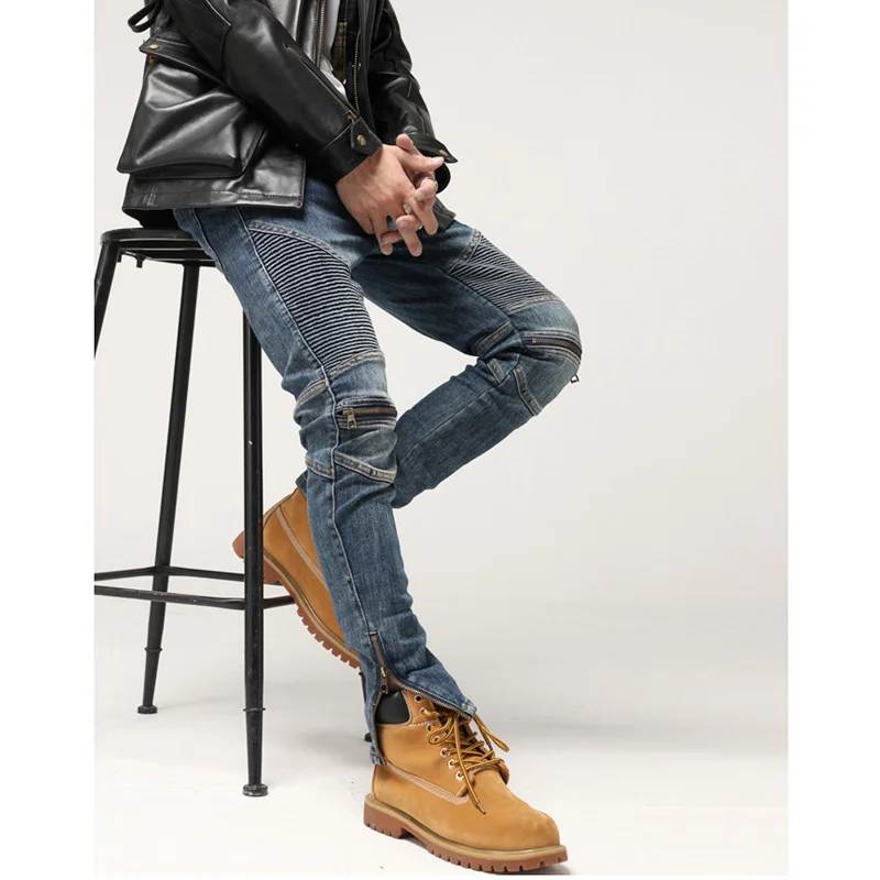 Streetwear Men New Pattern Knee Zipper Blue Jeans Self-cultivation Recreational Neutral Pencil Pants Autumn and Winter Female