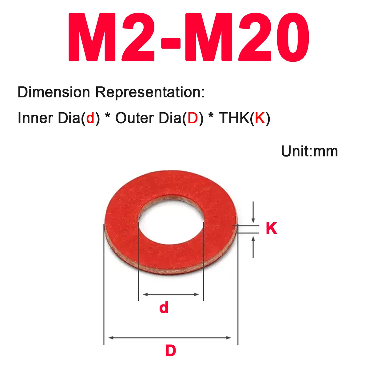 

M2M3M4M5M6M8M12M20 Circular Red Steel Paper Insulated Screw Flat Gasket