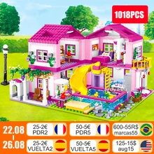 Friends City House Summer Holiday Villa Castle Building Blocks Sets Figures Swimming Pool DIY Toys for Kids Girls Birthday Gift