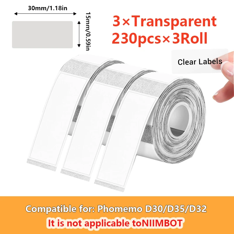 

Термоэтикетки прозрачные 14х40 мм для Phomemo D30