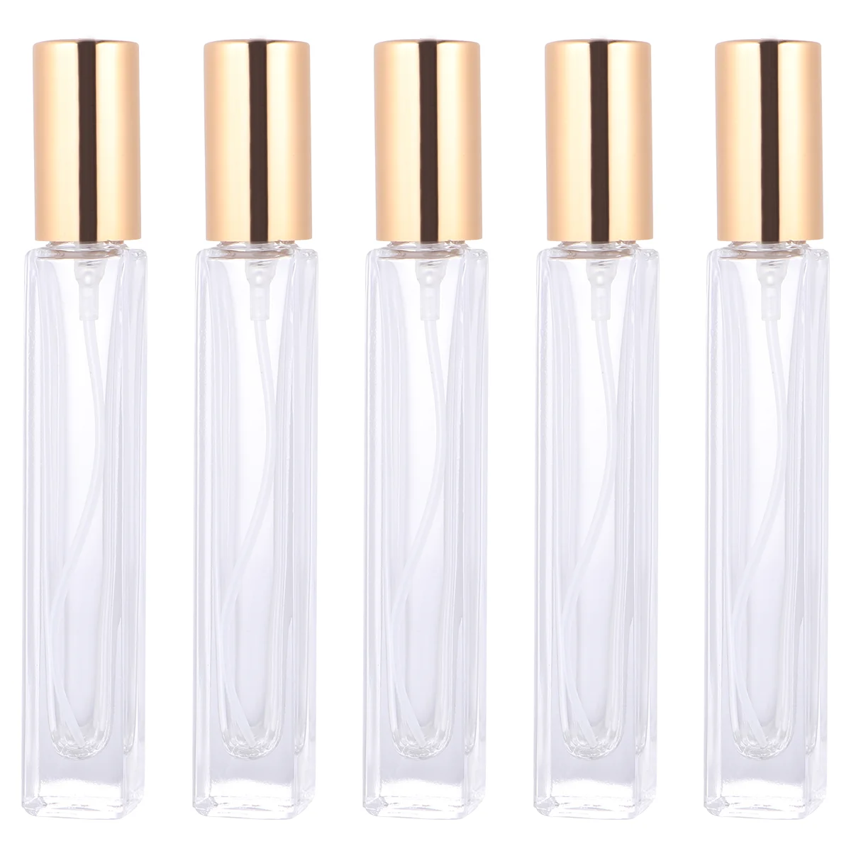 

5Pcs Empty Lotion Spray Bottle Glass Refillable Mist Containers Cleaning Products Dispenser for Home Outdoor 10ML ( Golden Lid )