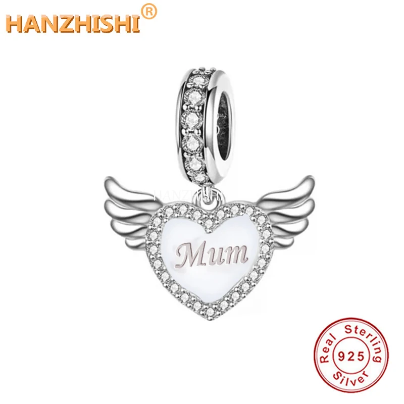 

Mum Dangle Charms for Bracelet Necklace Pendant Jewellery Gift Mother's Day Real 925 Sterling Silver Wings Heart Beads