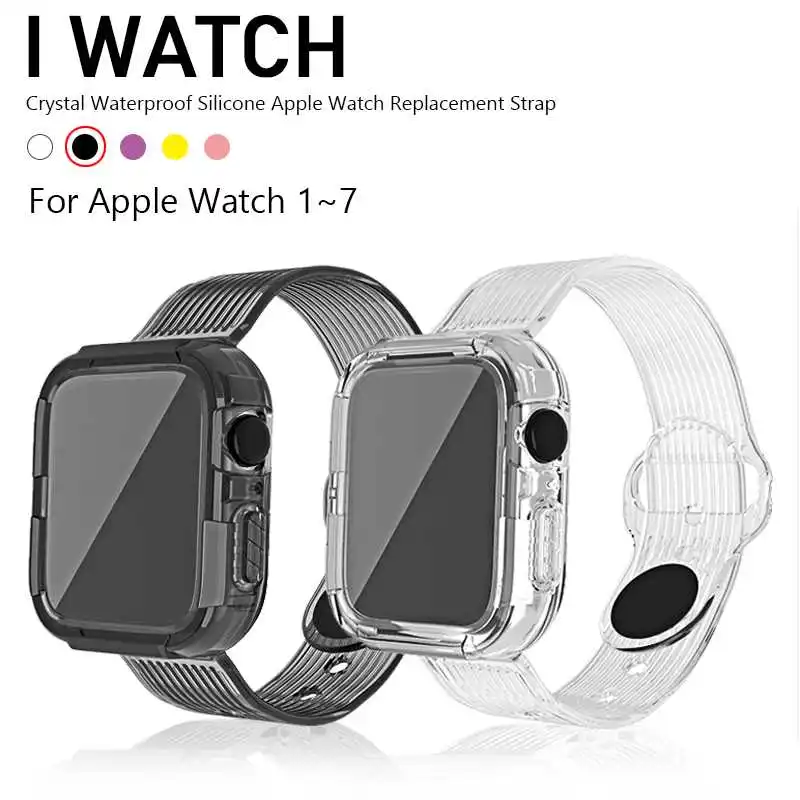 

KatyChoi Silicone Clear Sports Strap For Apple Watch Series 6 5 4 3 2 SE iWatch Band Smart Watch Wristband Bracelet WatchBand