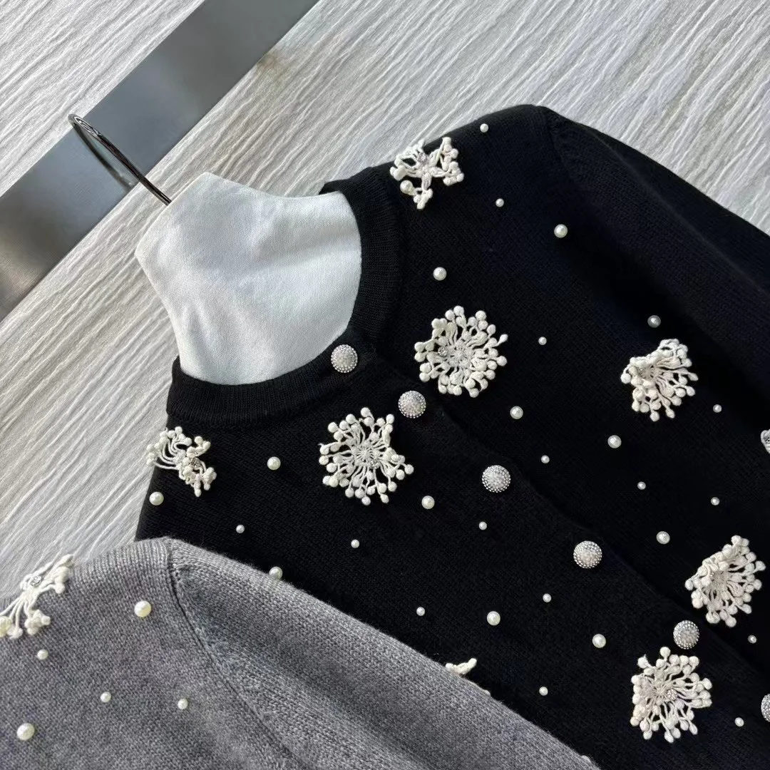 Высококачественный женский вязаный кардиган с круглым вырезом по