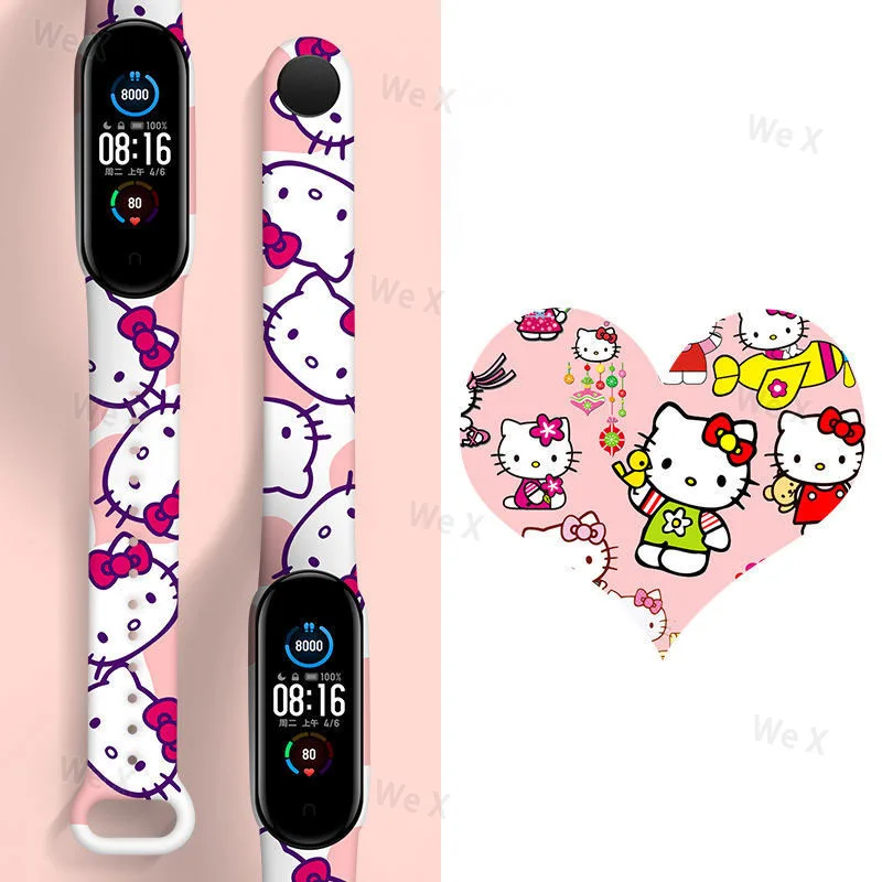 Ремешок Hello Kitty Pikachu для Xiaomi Mi Band 6 5 4 3 сменный силиконовый ремешок с мультяшным