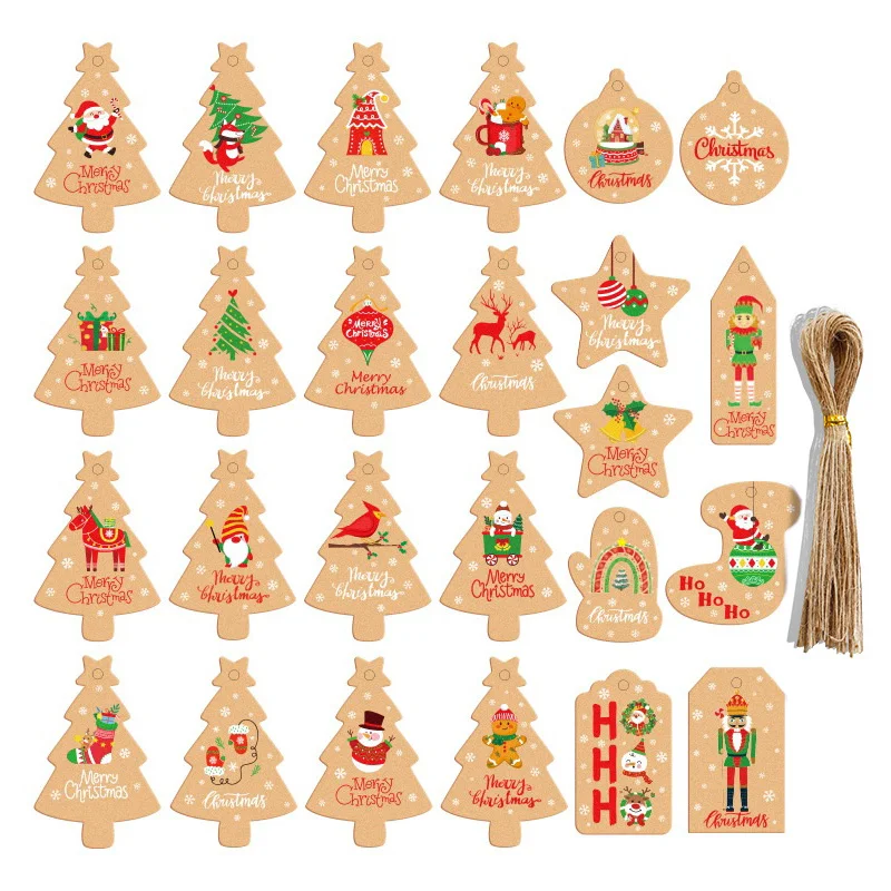 

50pcs Merry Christmas Tags Xmas Tree Hanging Decoration Tag Santa Claus Greeting Card Tag Christmas New Year Party Supplies