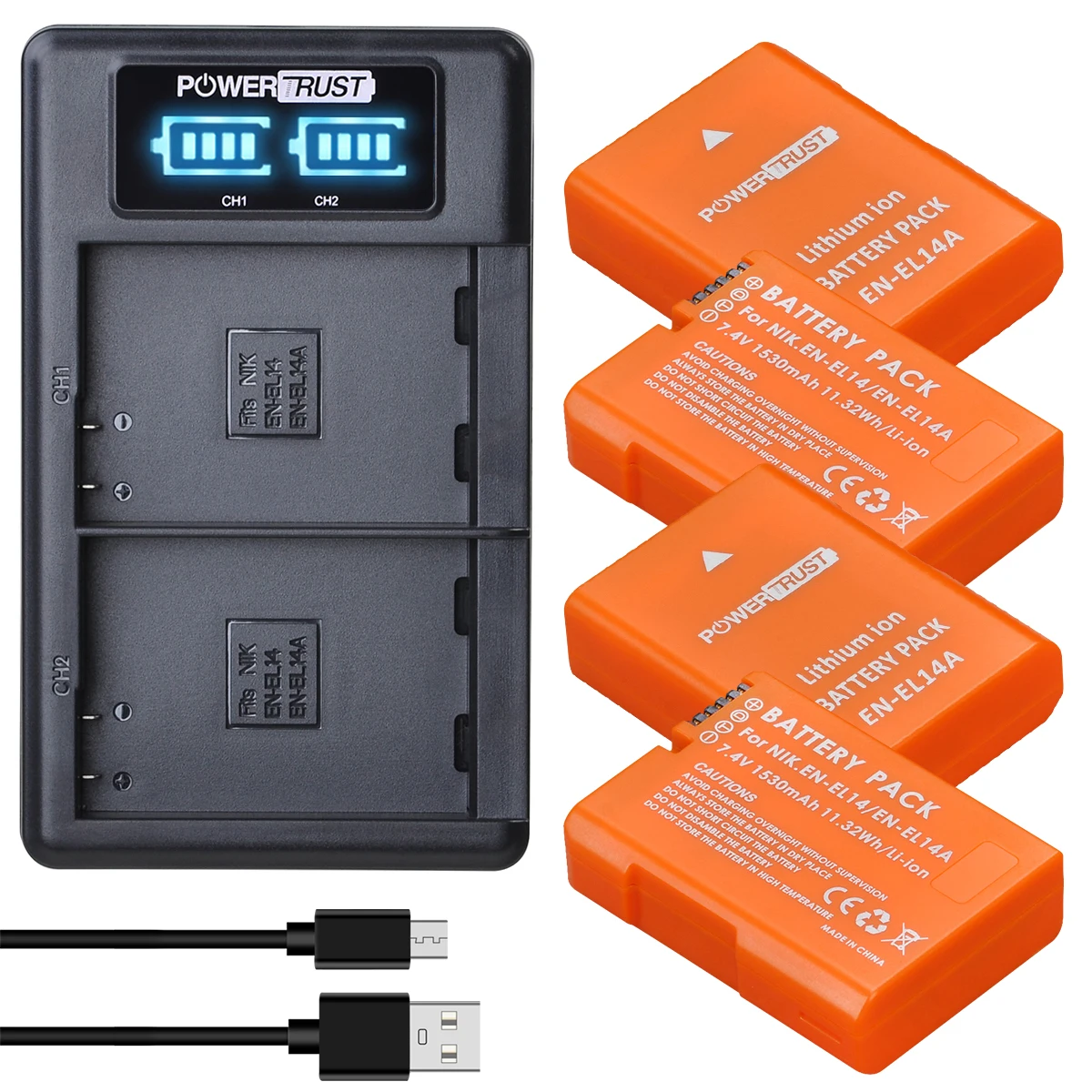 Фото Аккумулятор PowerTrust EN-EL14 EN EL14A ENEL14A ENEL14 для Nikon P7800, P7100, MH-24, D3100, D3200, D3400, D5500, D5200, D5300 №5