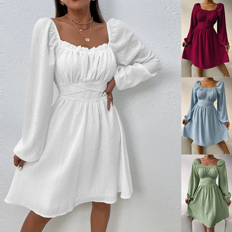 

2023 New Women's Elegant Waist Drawing Ruffle Dress