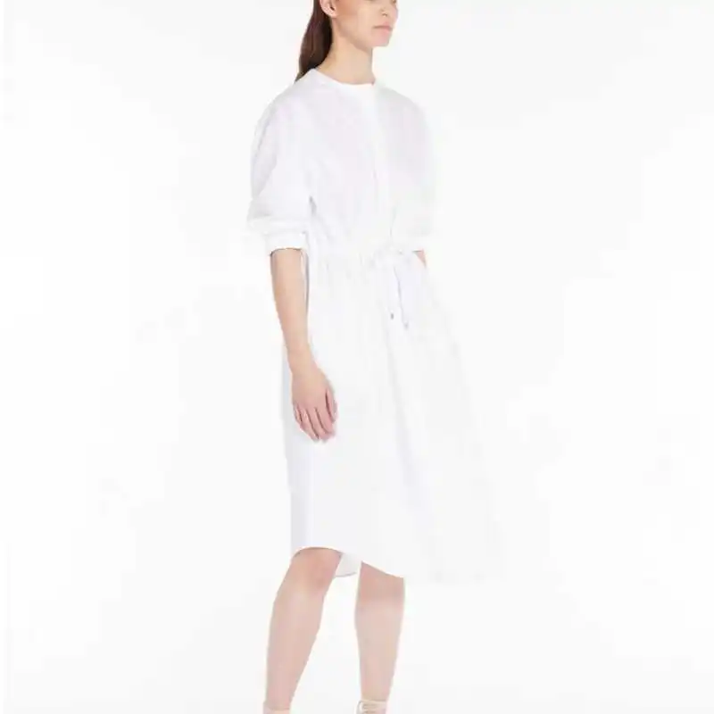 

Ladies Dress 2023 Summer Round Neck Cotton Elastic Waist Slim Fit Shirt Dress