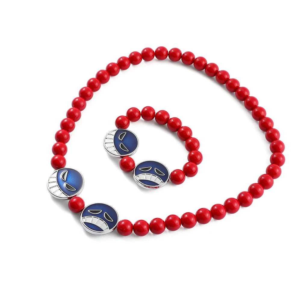 

Portgas D Ace Necklace Luffy Red Beads Necklace Bracelet Cosplay Neck Accessories for Men Choker Kolye Whitebeard Jewelry