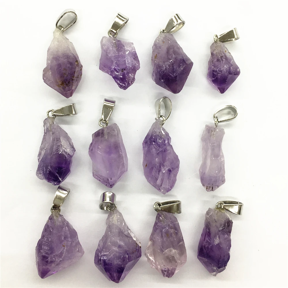 

Gazelle New Hot New Fashion Natural Stone Pendant & Necklace Raw Ore Amethysts Purple Crystal Stone Pendants 6pcs Wholesale Lot