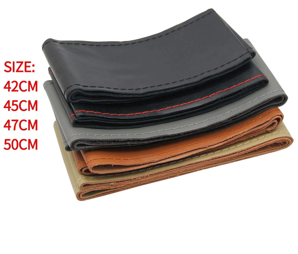 

Car Accessories 42cm 45cm 47cm 50CM Car Truck Steering Wheel Cover Truck Bus DIY Handmade Genuine Leather Steering Wheel Cover
