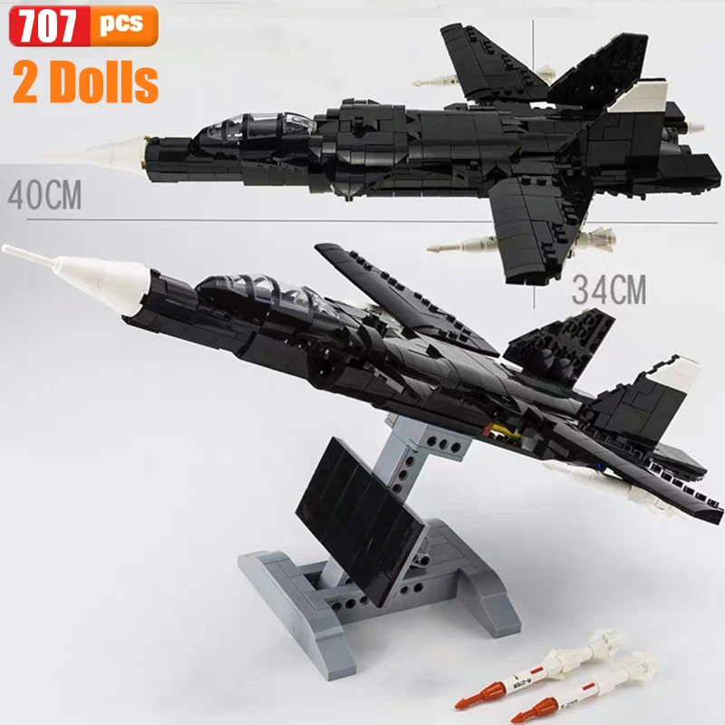 

MOC Military F22 Raptors Fighter Building Block Sukhoi Su-47 Plane J16 Rafale Model Bricks Set WW2 Soldier Weapon Toys For Boy