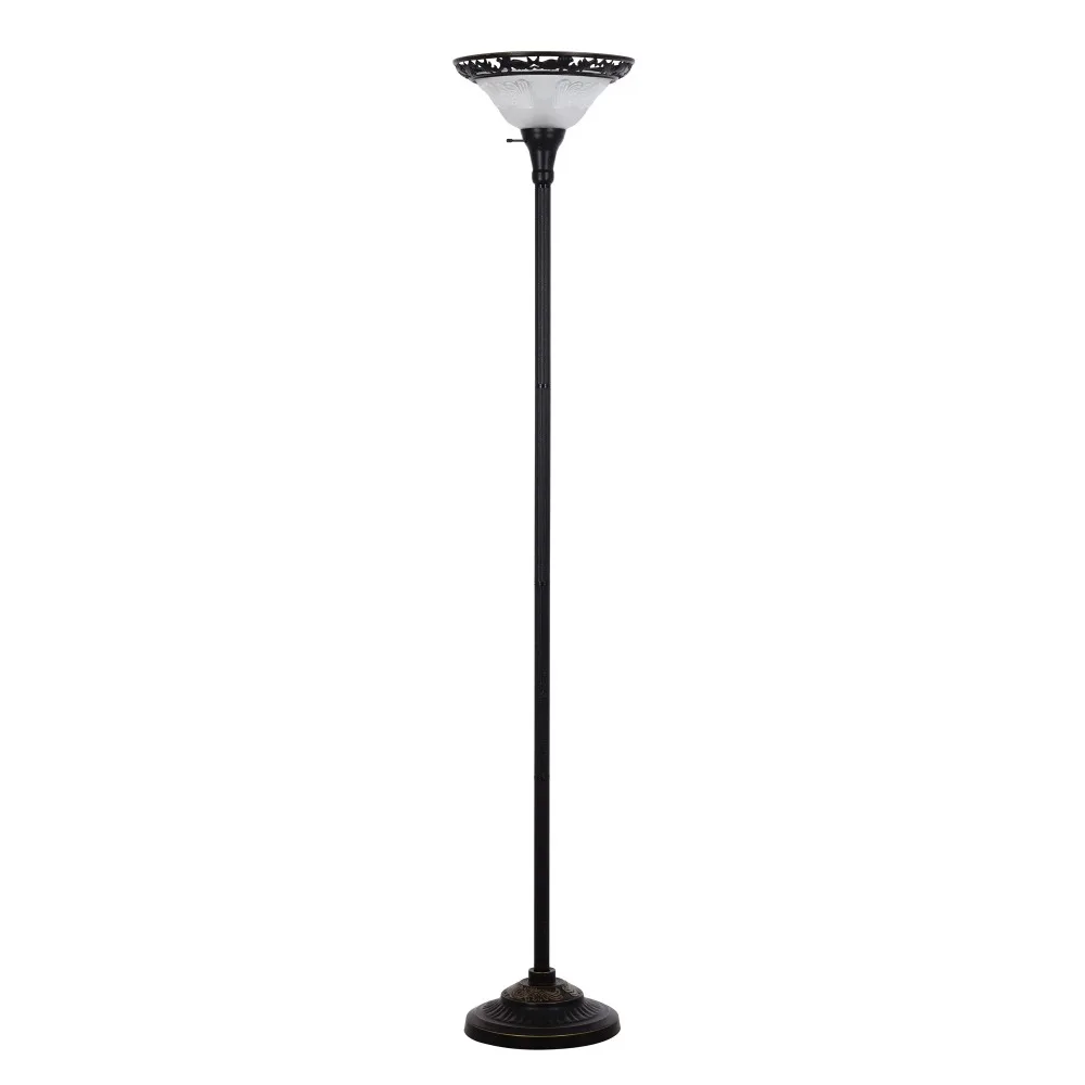 

70" Floor Lamp with Etched Glass Shade in Bronze Color
