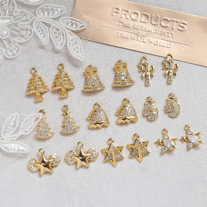 

4pcs Copper Plated 18k Color Cute Christmas Series Inlaid Zirconium Pendant Diy Handmade Jewelry Necklace Earring Charms