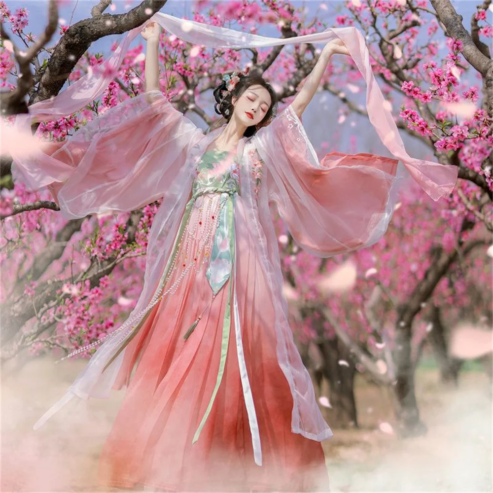 Красная роскошная женская рубашка Hanfu высокого качества с вышивкой в