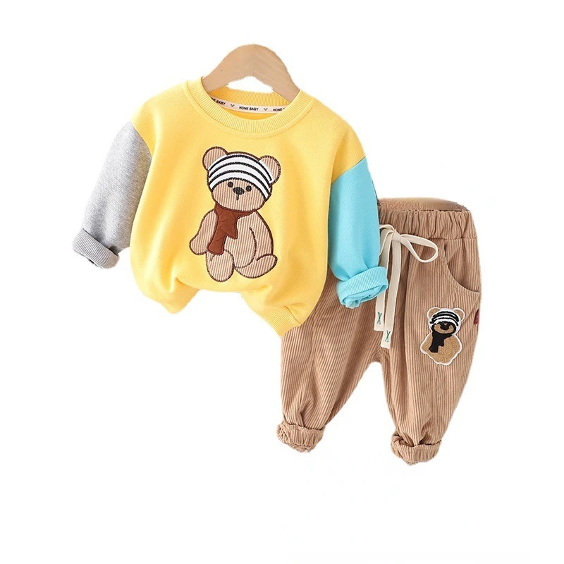 2 шт./комплект Детская футболка и штаны с мультяшным принтом