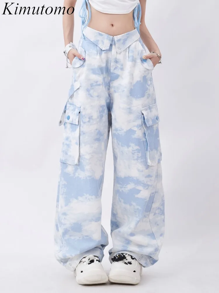 Kimutomo брюки-карго женские уличная одежда с принтом тай-дай в стиле панк прямые