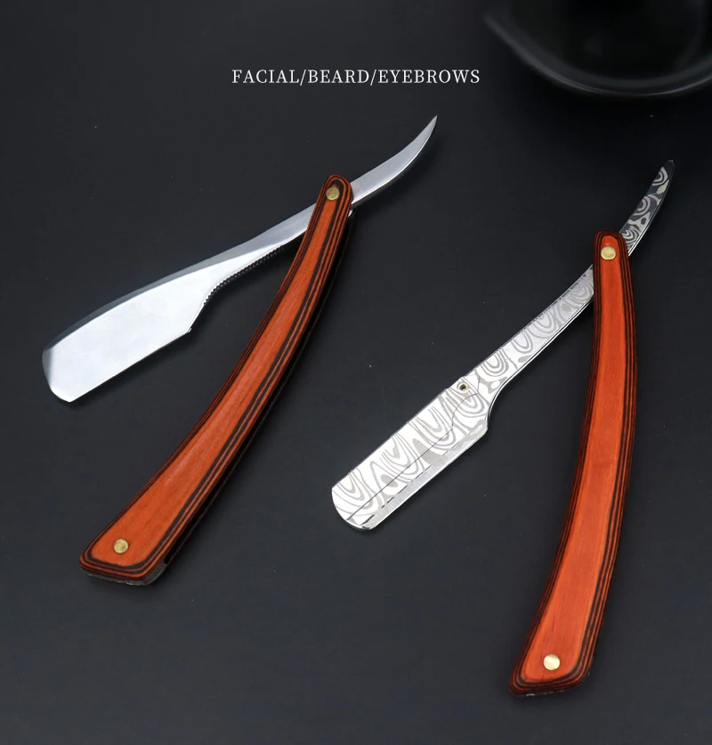 Folding Shave Knife Wood Handle Beard Straight Razor Hair Dressing Tool Men Manual Convenience Hair Trimmer Shaver