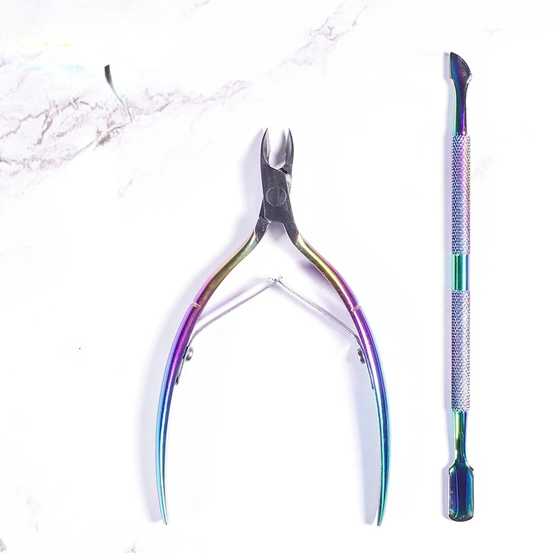 

1pcs Nail Cuticle Nipper Double Spring Dead Skin Pusher Holographic Titanium Nail Art Manicure Pedicure Tools Kit